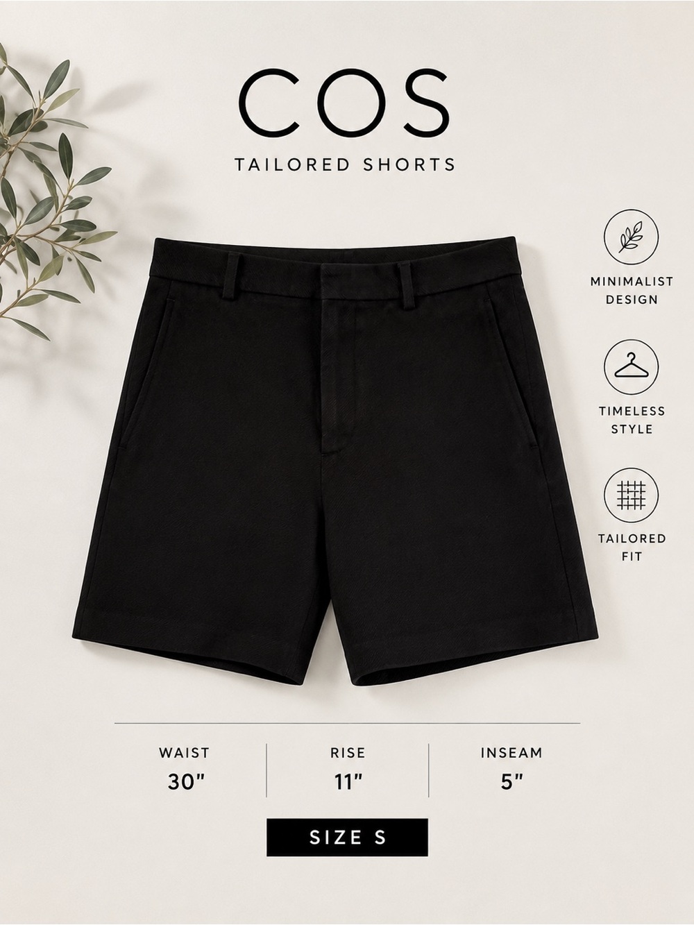 COS Black Tailored Dress Shorts Women’s Size S Minimalist High Rise 5” Inseam